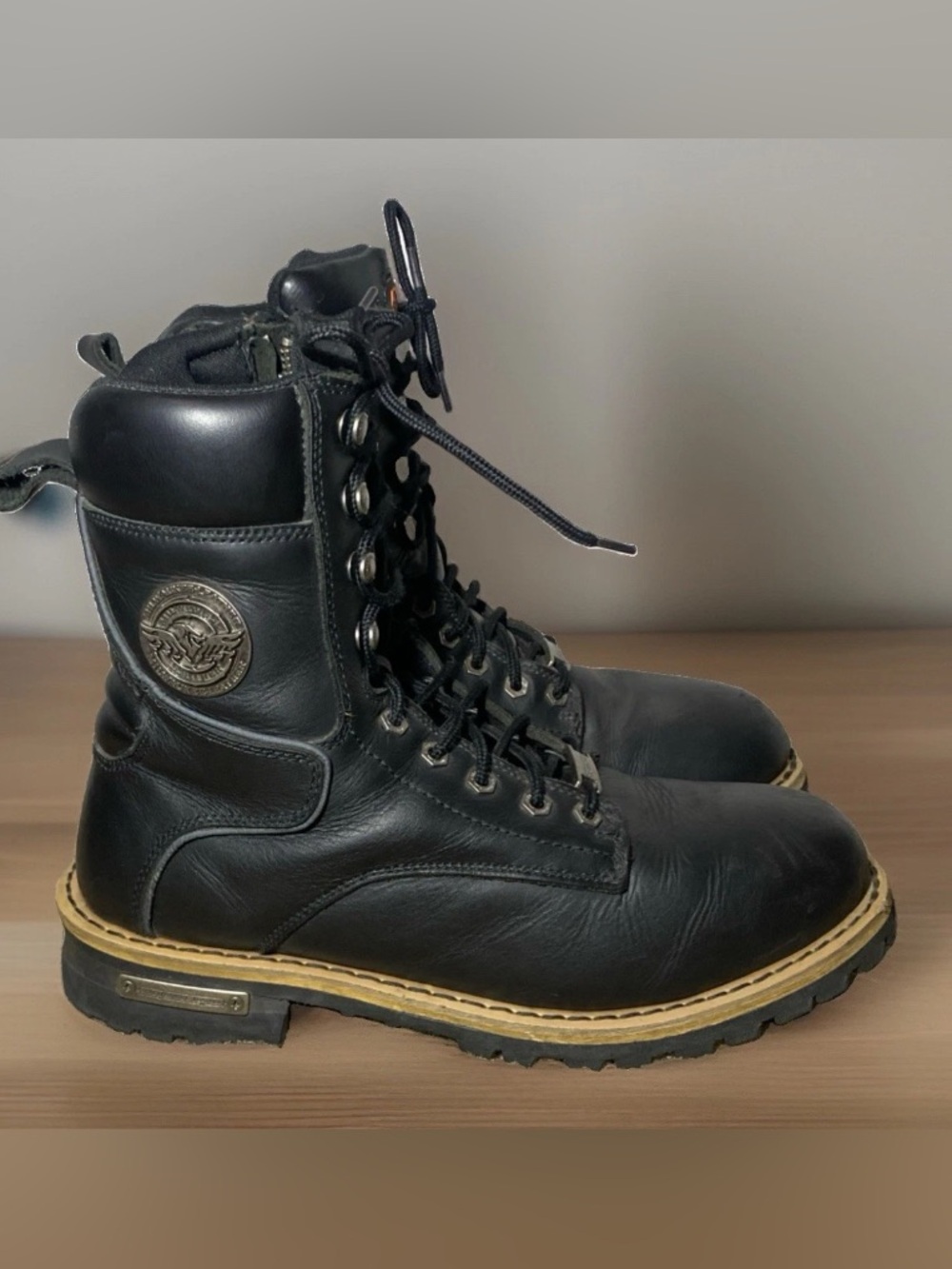 Milwaukee Leather Motorcycle Boots Size 10.5 Black Leather MBM 9095 Lace Up Zip